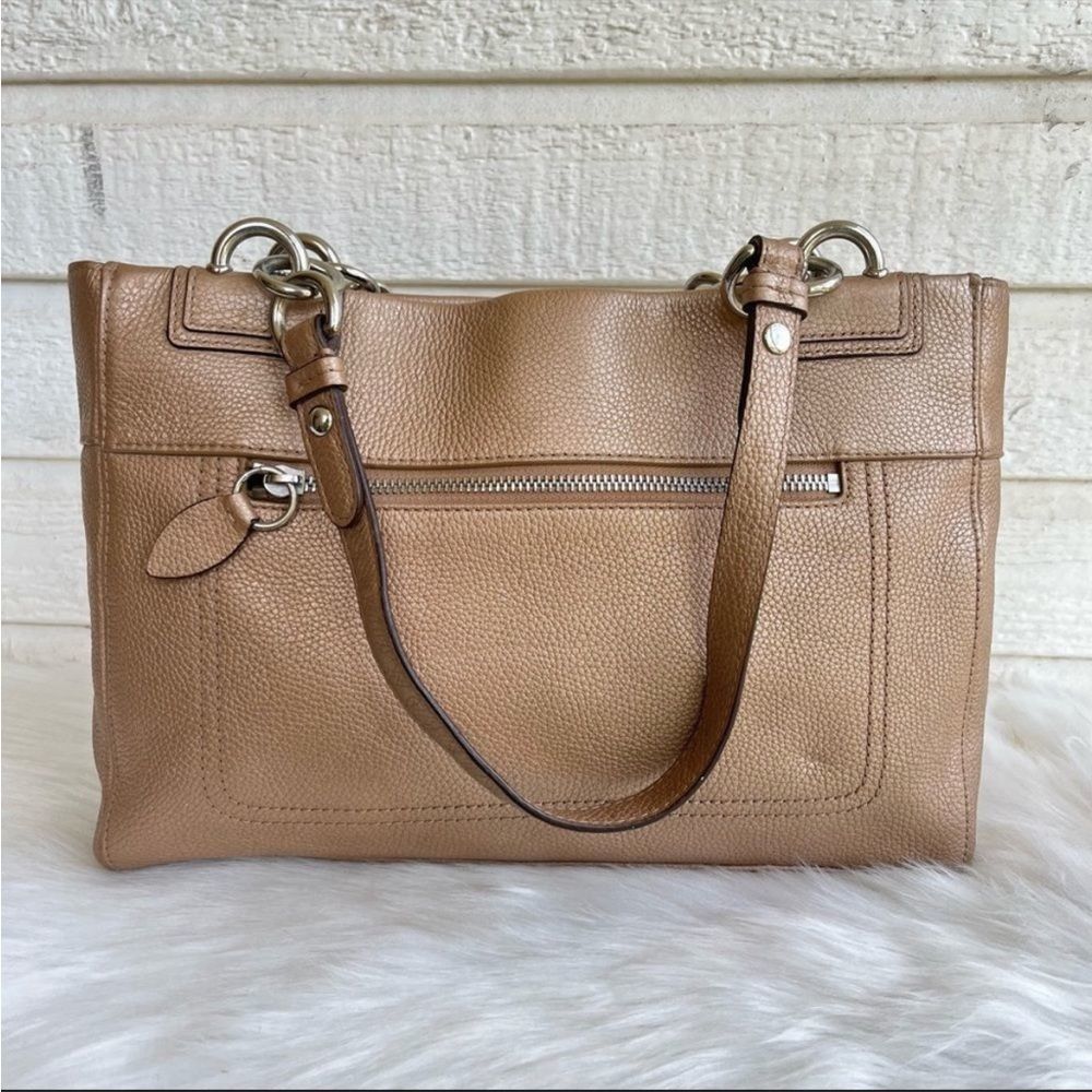 COACH Champagne Leather Gallery Hampton Turnlock Tote Bag - Picture 4 of 10